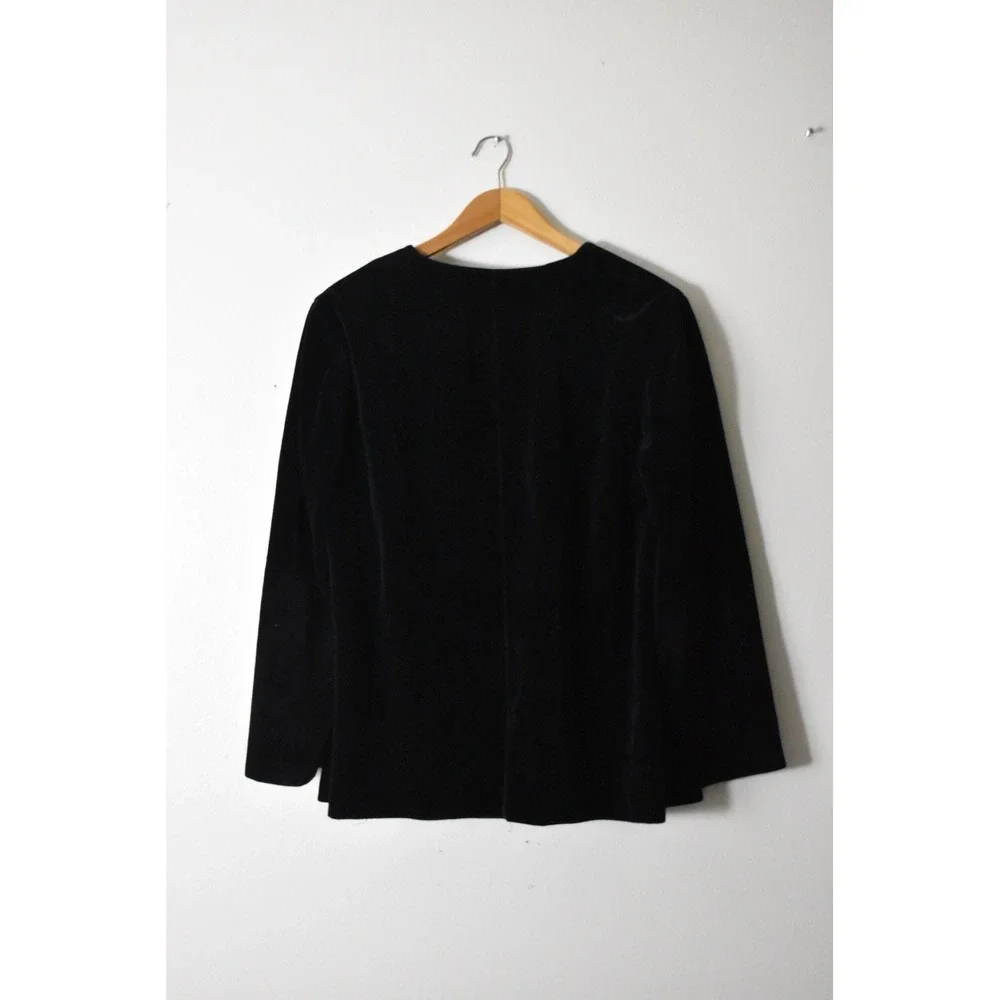 Lady Devon Velvet Blazer Women 40 Black Vintage 80s Collarless Pocket Jacket